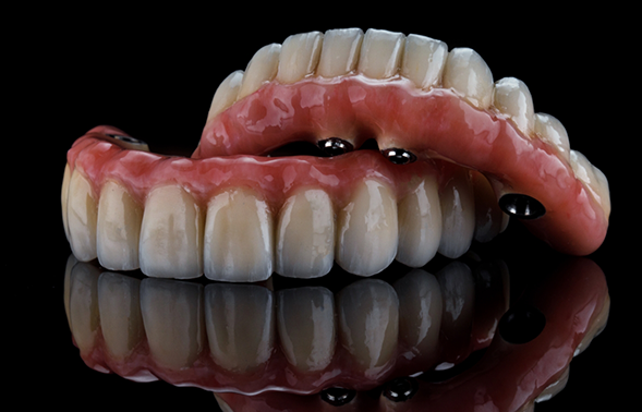 Close up of two implant dentures